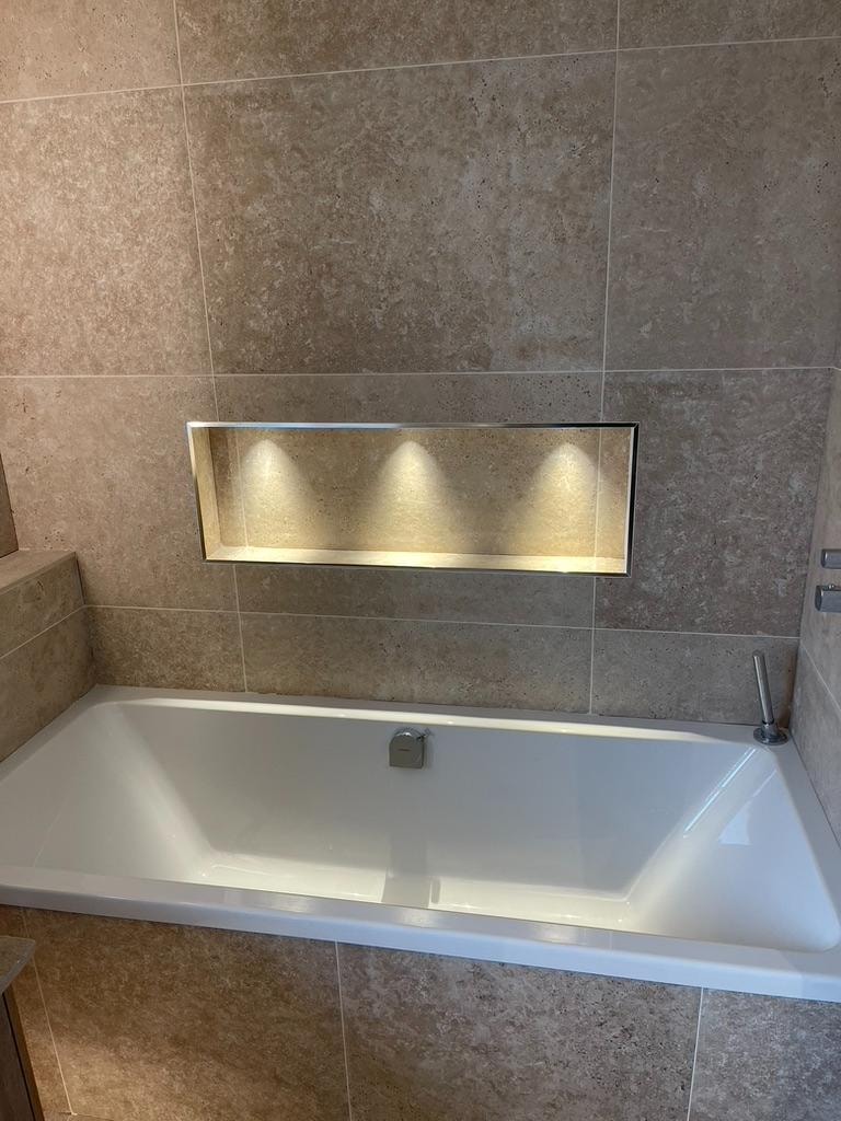 Orchard Cottage — bathroom with contemporary tiling
